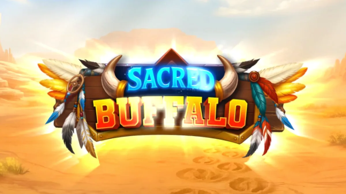 Giao diện trò chơi slot Sacred Buffalo với hình ảnh bò rừng và các biểu tượng totem